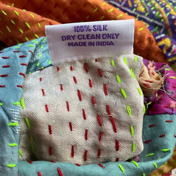 Sevya OS Handmade Kantha Patchwork Kimono Jacket Silk Boho Relaxed - Picture 10 of 12